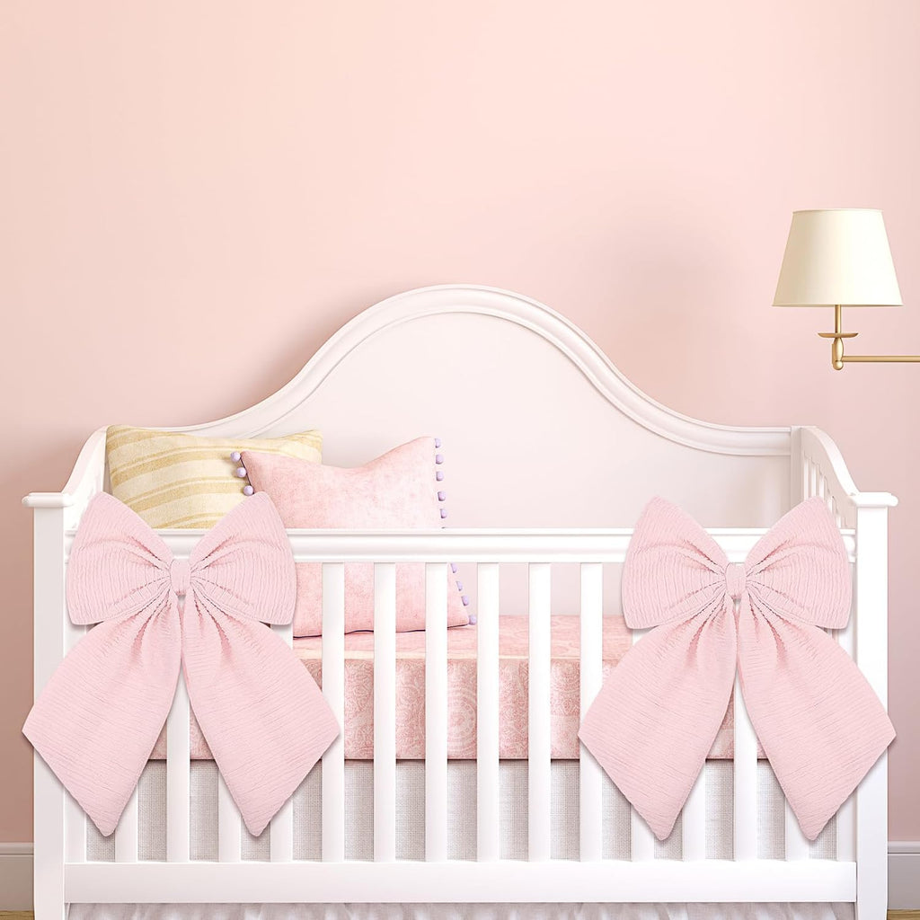 Riceshoot Large Crib Bows - 11 x 16 Inch Coquette Bow Decorations for Nursery & Infant Bassinet (Pink)