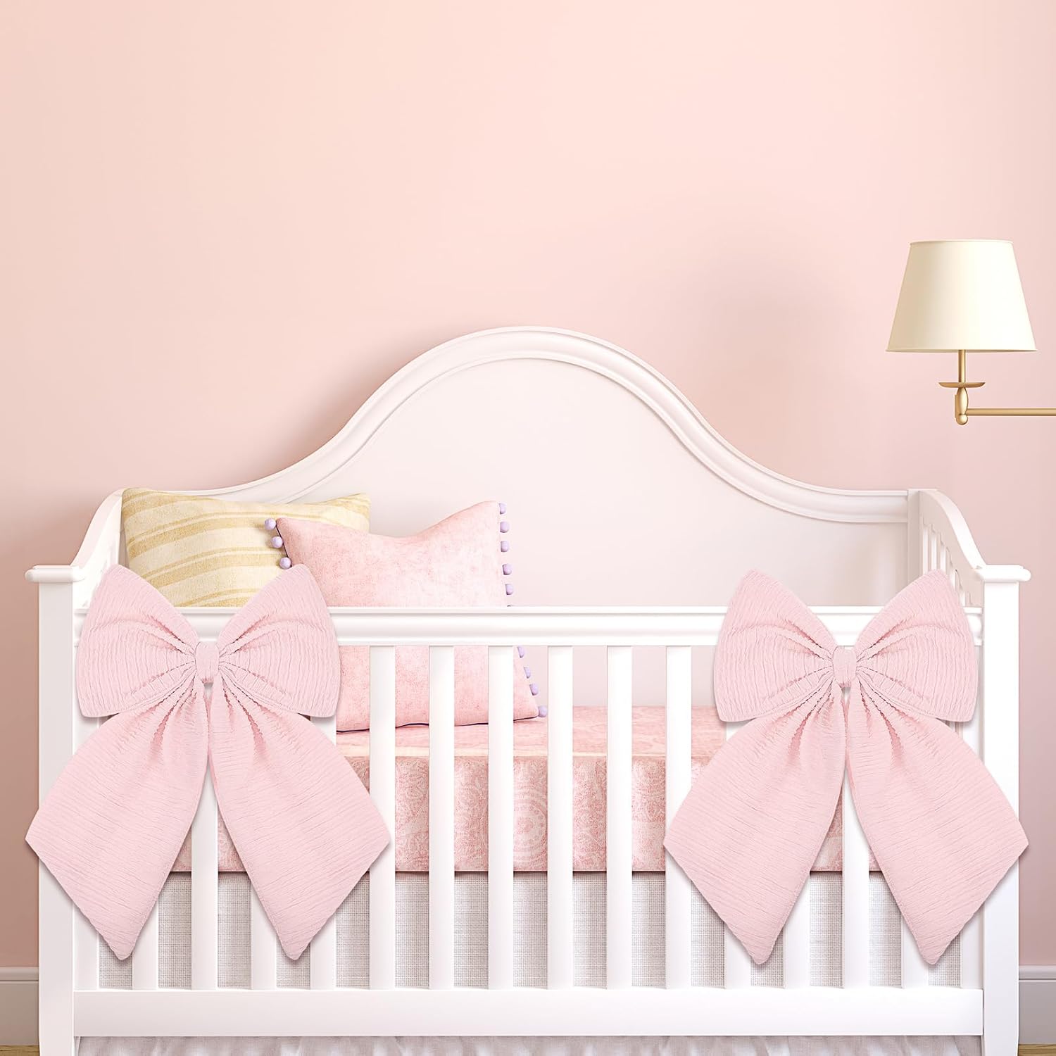 Riceshoot Large Crib Bows - 11 x 16 Inch Coquette Bow Decorations for Nursery & Infant Bassinet (Pink)