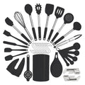 Silicone Kitchen Cooking Utensils Set with Stainless Steel Handle, Spatula Set Utensil Set, Cooking Utensil Set,Kitchen Tools Gadgets for Nonstick Cookware (35, Black)