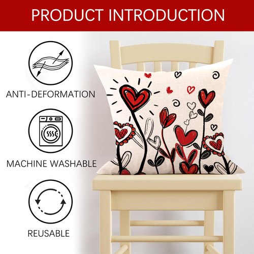 Fjfz Valentines Day Decorative Throw Pillow Covers 18 x 18 Set of 2, Red Love Hearts Porch Outdoor Home Decor, Anniversary Wedding Sofa Couch Cushion Case