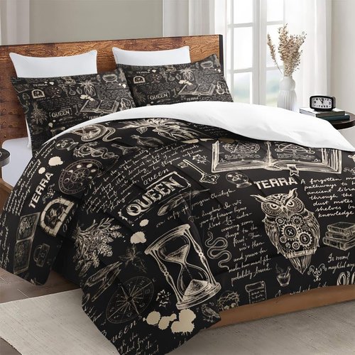 WeCozy Twin Size Comforter Set with Pillowcase, Gothic Goth Bat Chemistry Science Dark Academia Medieval Soft 2 Pcs Bedding for Kids and Adults Bedroom Bed Decor