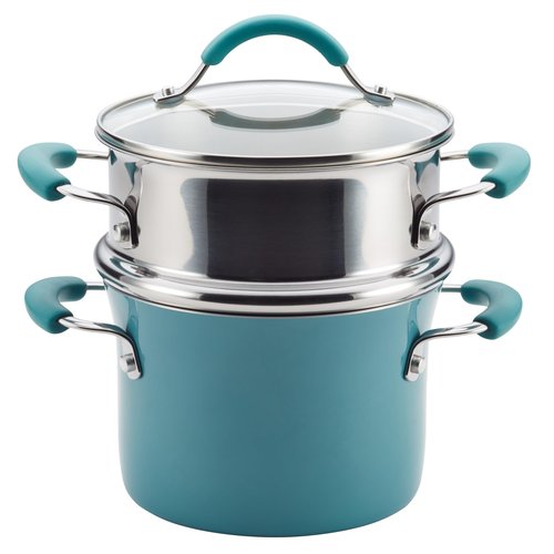 Rachael Ray Cucina Hard Porcelain Enamel Nonstick Multi-Pot / Steamer Set, 3-Quart, Agave Blue - 16799