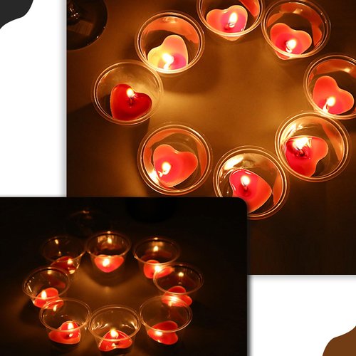 Heart Shaped Tealight Candles 50 Packs,25 * 2 Layers Romantic Love Unscented mokeless for Dinner Home Wedding (Red)