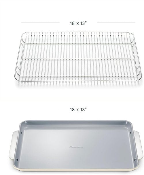Caraway Non-Stick Ceramic Baking Sheet & Cooling Rack | Non-Toxic, PTFE & PFOA Free - Large (18" x 13") - Cream