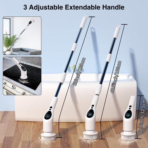 Electric Spin Scrubber, Electric Spin Cordless Tub and Tile Scrubber with Voice Broadcasting 3 Speed 9 Replaceable Clean Heads Power Spin Scrubbers