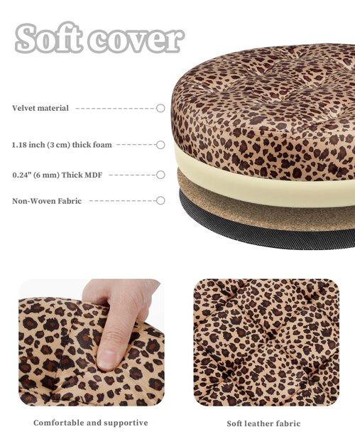 Bsketa Storage Ottoman, Folding Foot Stool with Thicker Foam Padded Seat Small Velvet Storage Ottoman Foot Rest for Living Room Foldable Coffee Table 14x14x13in, Leopard Print