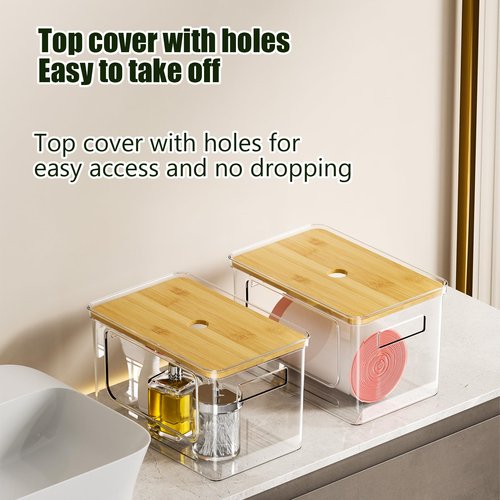 2 PACK Trash Bag Holder With Bamboo Top,Trash Bag Dispenser Roll Holder for Kitchen Pantry Cabinet Counter Under Sink Laundry Room Organizers