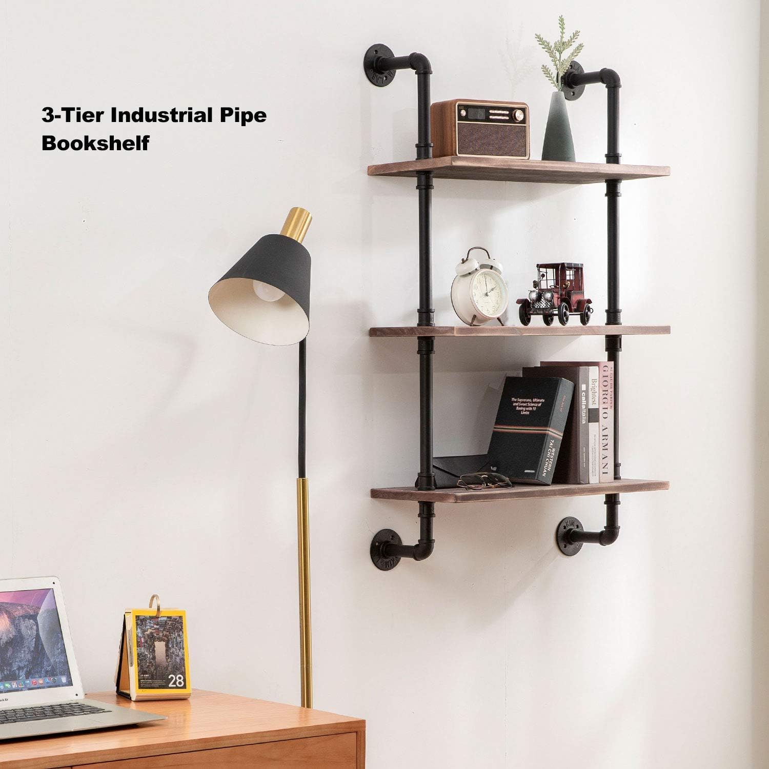 ROGMARS 3-Tier Floating Shelf - Real Pine Wood, Industrial Retro Style | 20x7.87x41.3in for Bathroom & Kitchen