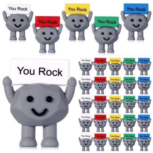 Gejoy 25 Pcs Mini Rubber You Rock Toys Positive Gifts You Rock Mini Miniature Figurines Decorations and Encouragement Birthday Motivational Gifts for Colleague Staff Teacher