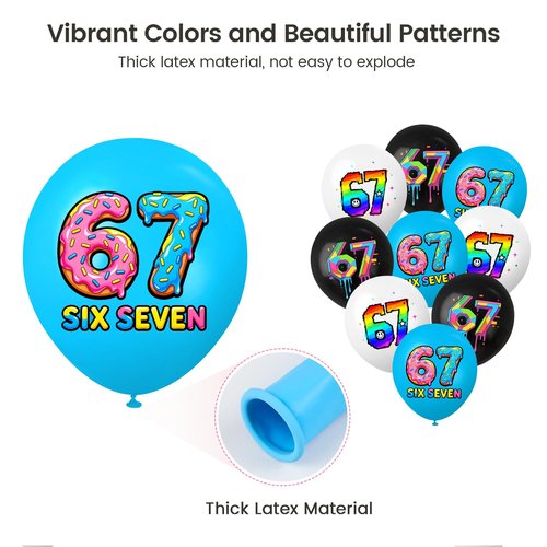 6 7 Birthday Decorations, 67 Meme Themed Birthday Decorations Set Includes Happy Birthday Banner, Large Cake Topper, 24 x Cupcake Toppers, 18 x Ballons, 6 x Hanging Spinners