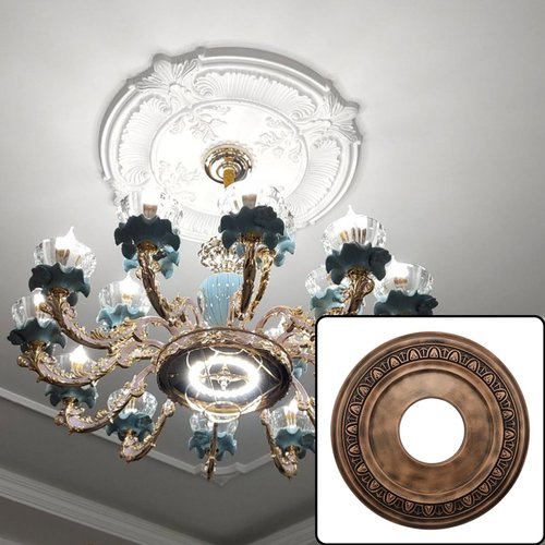 HEVSTIL Ceiling Medallion 12"OD x 3.94"ID PU Ceiling Medallion for Light Fixtures European Style Ceiling Light Decorative Fan Medallion Lighting Ceiling Ring Covers for Chandeliers Home,Bronze