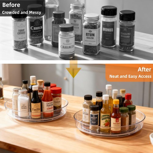 MiraFure 2 Pack Lazy Susan 10 inch Turntable for Spice Organization | Clear BPA-Free Plastic Rotating Organizer for Kitchen Cabinet, Pantry, Countertop, Fridge | 360-Degree Rotating Base