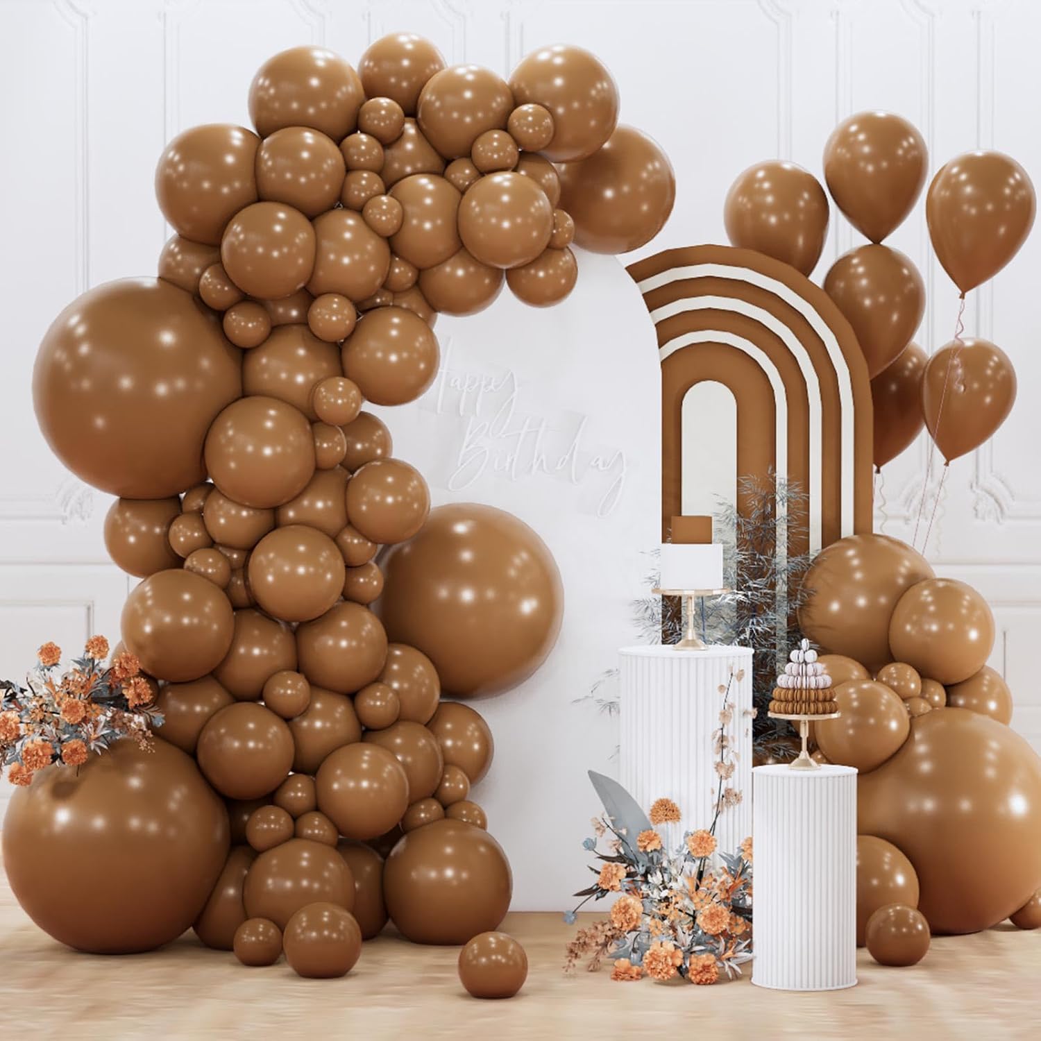 PartyWoo Brown Balloons - 155-Piece Boho Neutral Fall Arch Kit | 18", 12", 10", 5" Sizes for Birthday & Baby Shower Decor