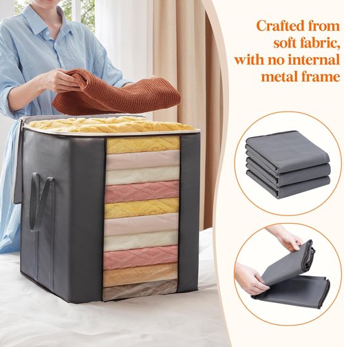 Lifewit 120L Extra Large Blanket Storage Bags - Foldable Comforter Containers with Reinforced Handles | 3 Pack
