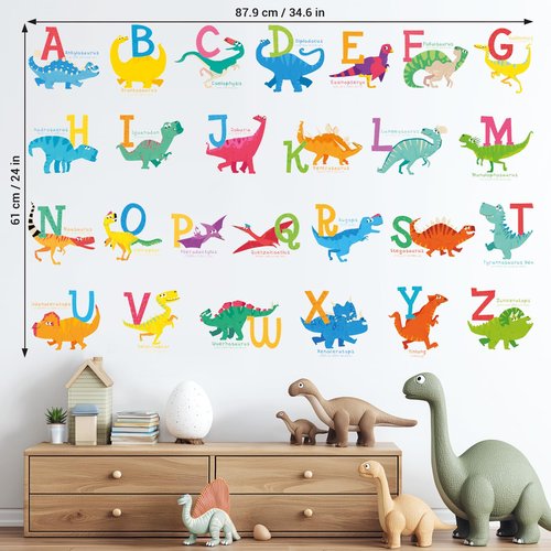DECOWALL DS4-8033 A-Z Dinosaur Alphabet (Small) Kids Wall Stickers Decals Peel and Stick Removable for Nursery Bedroom Living Room Art murals Decorations