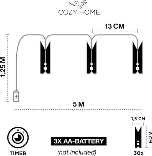 CozyHome - 5.5YD LED Photo String Lights with Clips & Timer Remote | Perfect for Indoor Decor
