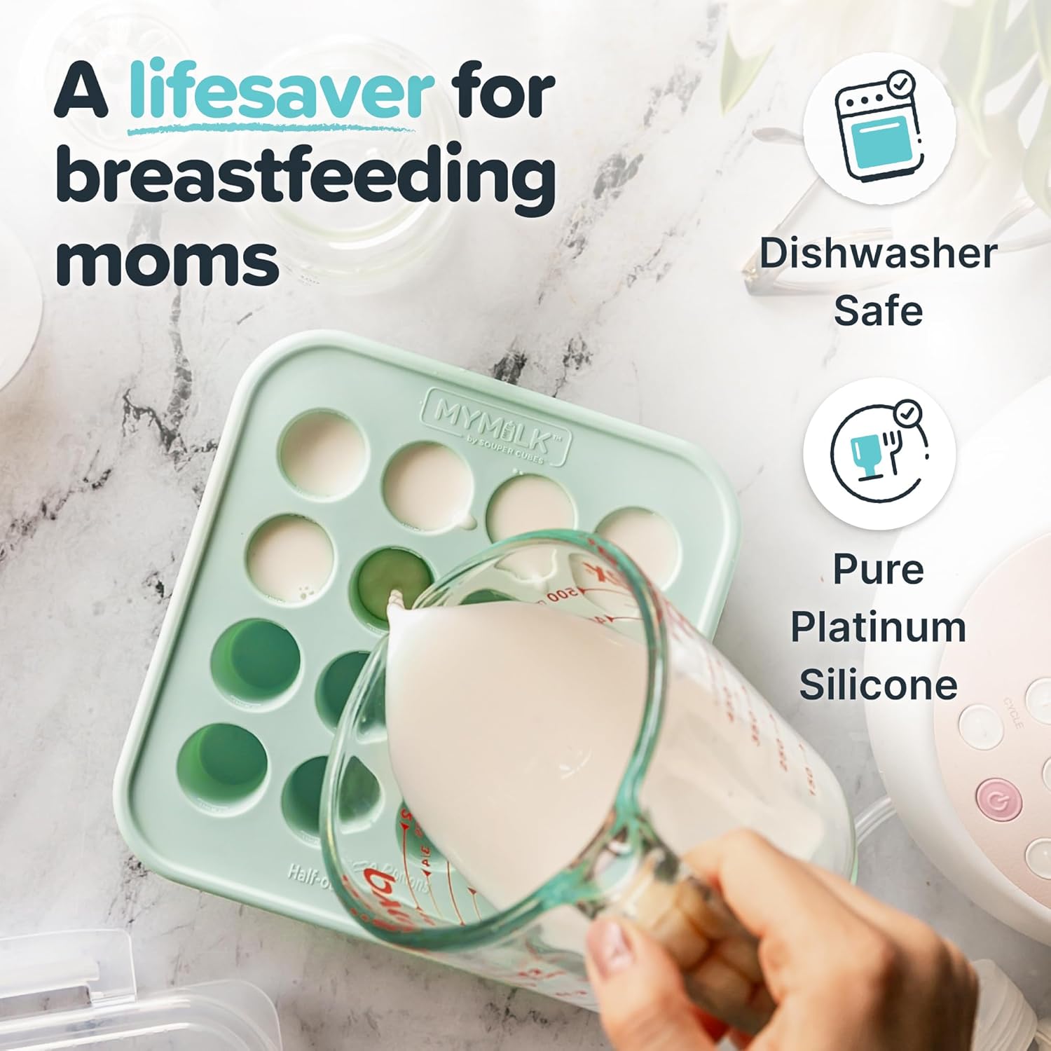 Souper Cubes MyMilk Silicone Breast Milk Freezer Trays - 1/2 oz. Capacity, Mint - 2-Pack for Purees & More