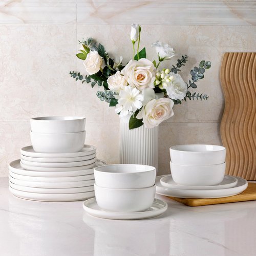 AmorArc Stoneware Dinnerware Sets,Round Reactive Glaze Ceramic Plates and Bowls Sets,Highly Scratch Resistant | Microwave & Dishwasher Safe,Service for 8 Dishes Set (24pc)