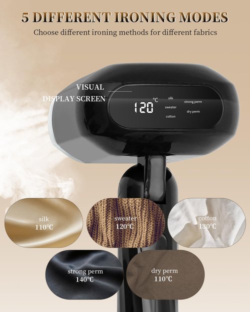 2025 Upgrade Steamer for Clothes, 2 in 1 Iron & Steamer for Quick Wrinkle Removal, 5 Adjustable Grades Temperature with LED Digital Display for Home, Office and Travel Use