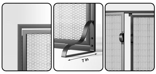 Kingson Fireplace Screen with Magnetic Doors, 2-Pannel Handcrafted Solid Wrought Iron Decorative Mesh Classic Fire Spark Guard Black 35" D x 11" Wx 28" H