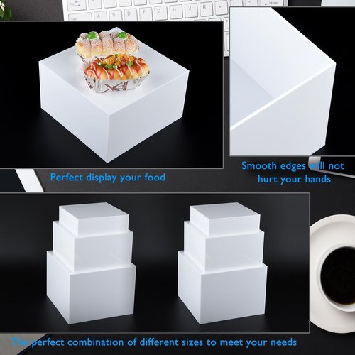 Bouiexye 6Pcs White Buffet Risers Acrylic Boxes Display Risers Food Risers for Buffet Table Display Riser for Platter Parties Weddings Catering Dessert Collectibles Figures Show ( 6''x7''x8'')