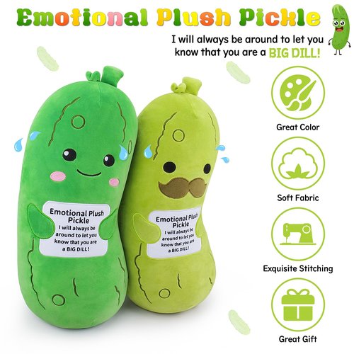 Sprinqdawin Emotional Plush Pickle-20” Pickle Stuffed Animal,Plushies Cucumber Stuffed Animal with Positive Warm Words,Kawaii Plush Toy Kids Birthday Gifts,Soft Vegetable Lover Plushy Pillow