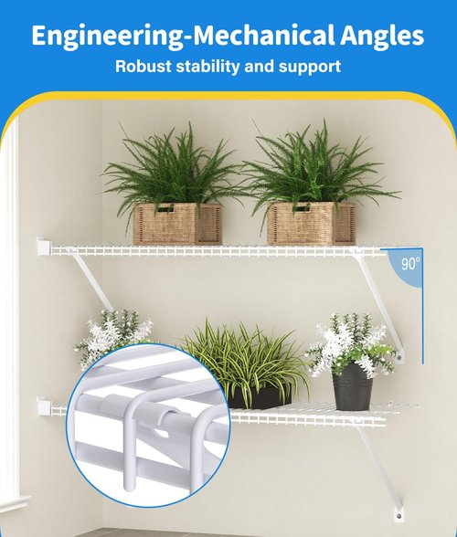 6 Pack 12 Inch Wire Shelf Brackets Set, Closet Maid Support Brackets with Anchors and Screws, Wire Closet Shelving Accessories with 12 PCS Wire Shelf Clips for Wardrobe and Wall Bracket