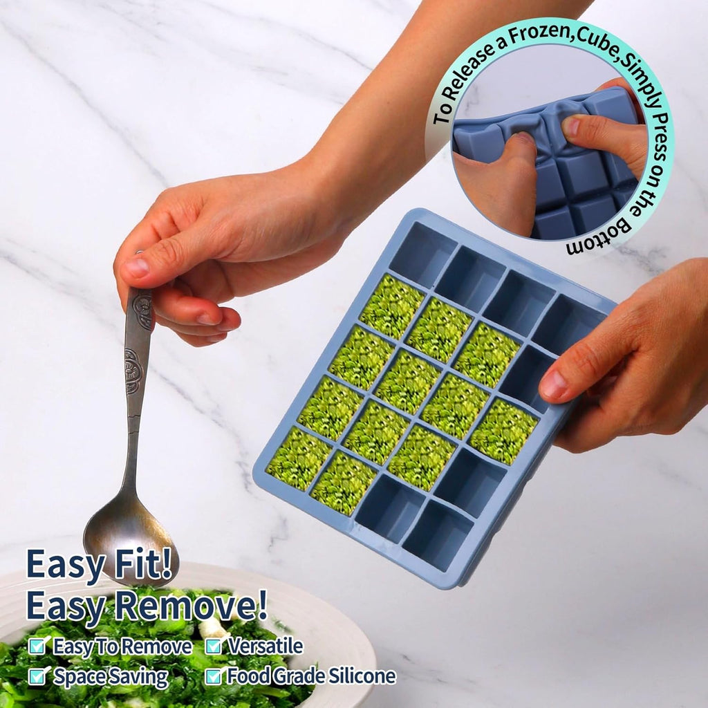 Skiennix Silicone Freezer Molds - Ideal for Storing Garlic, Herbs & More - 3-Pack Multicolor Tray