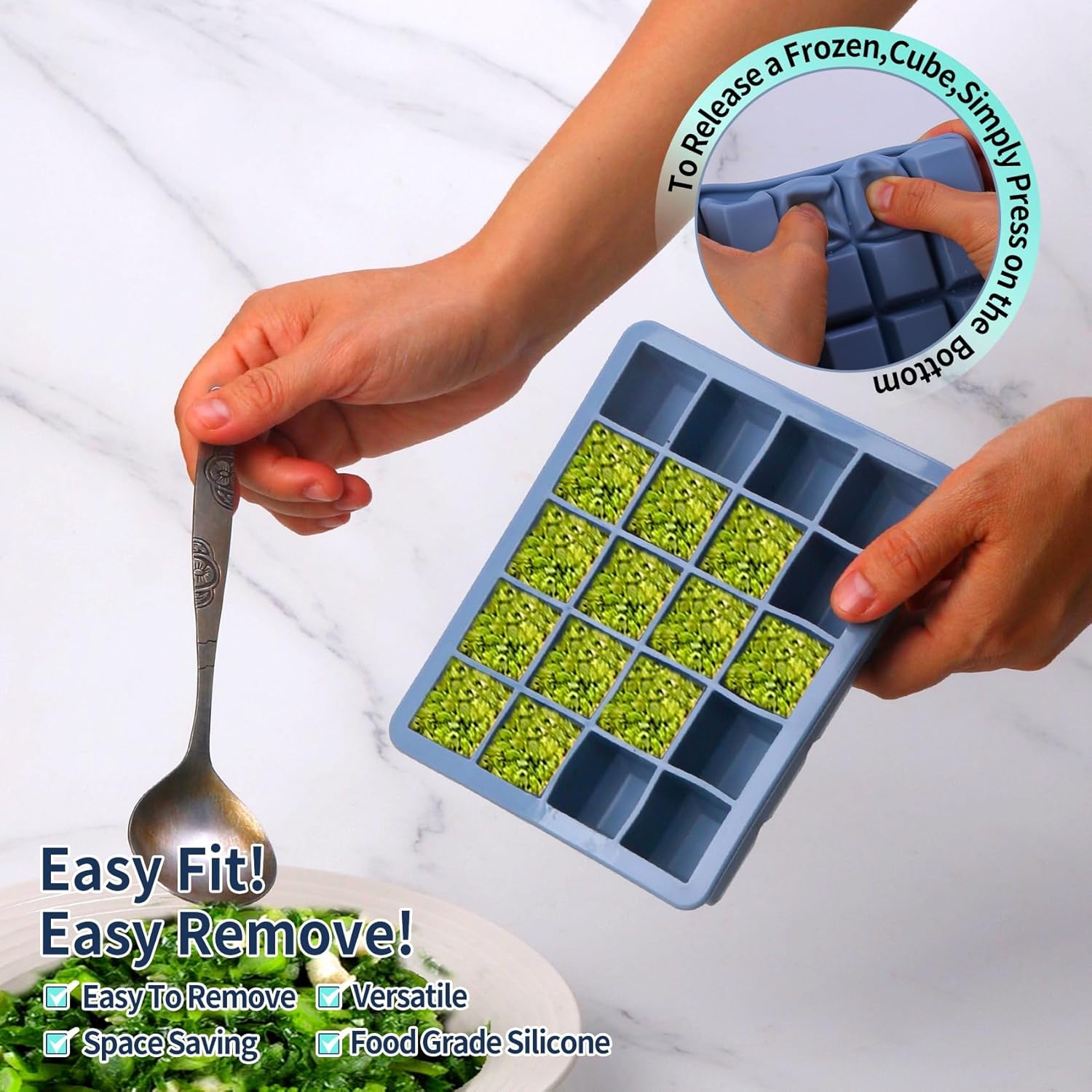 Skiennix Silicone Freezer Molds - Ideal for Storing Garlic, Herbs & More - 3-Pack Multicolor Tray
