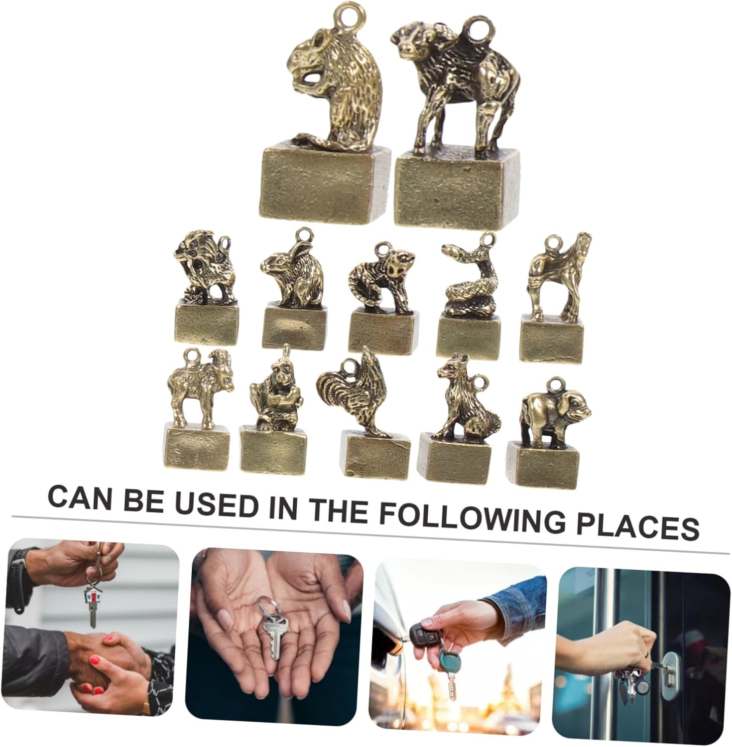 Regine Switzerland 12Pcs Vintage Brass Zodiac Figurines - Cute Chinese Zodiac Statues for Home Decor