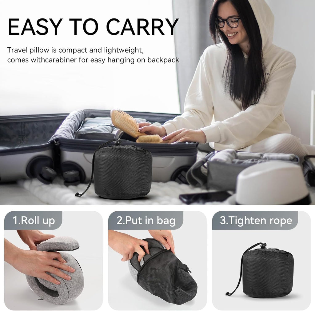 SZXYX Travel Pillow - 100% Pure Memory Foam Neck Support with Breathable Cover | Dark Grey