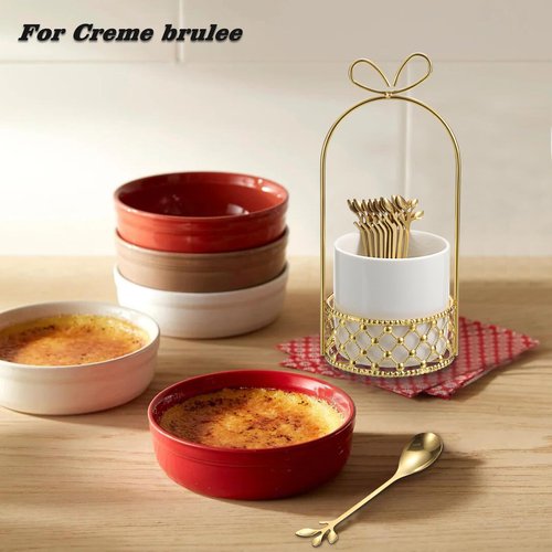 ELLDOO Coffee Spoon Set, White Ceramic Holder with 8 Stainless Steel Gold Leaf Coffee Spoons, Creative Flatware Set for Stirring, Mixing, Sugar, Ice Cream, Cake (8 x Spoons)