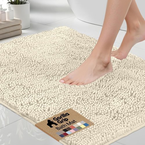 GORILLA GRIP Bath Rug Mat - Thick Soft Chenille Microfiber | Quick Dry & Washable 24x17, Ivory