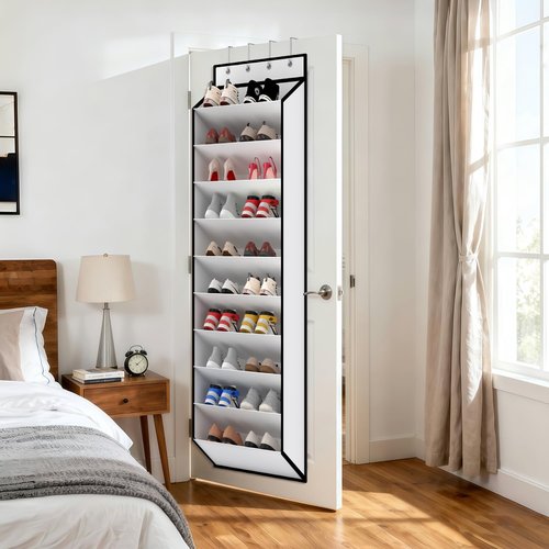 KEEPJOY 10 Tiers White Over Door Shoe Organizer Storage, Hanging Shoe Holder for Door with Large Deep Pockets, Fit 20-30 Pairs Shoe Rack for Sneakers, Boots (White)