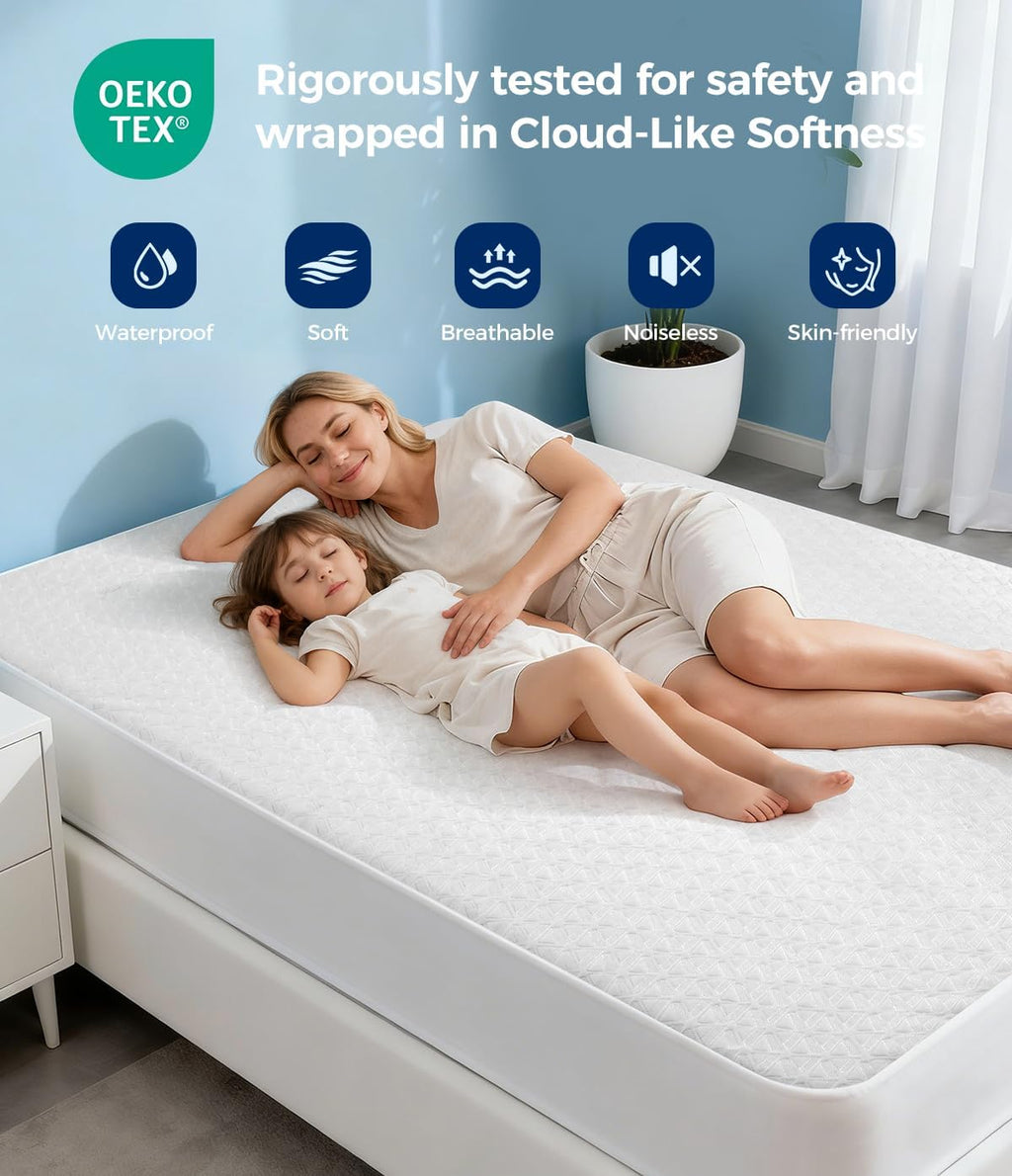Skiennix Waterproof Mattress Protector - Soft, Breathable Twin Size Pad with Deep Pocket | Noiseless Cooling Cover