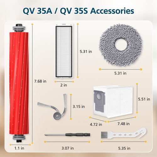 26 Pack Replacement Accessories for Roborock QV 35A / QV 35S Robot Vacuum, 2*Main Brush, 6*Side Brush, 4*Filters, 6*Mop Pads, 6*Dust Bag, 2*Tools