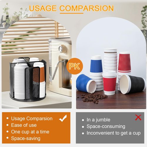 ceiiseaon Rotatable Cup and Lid Holder, Coffee Cup Dispenser for Countertop with 4 Compartments, Paper Cup Storage Holder, for Countertop Bathroom Kitchen Bedroom Coffee Shop