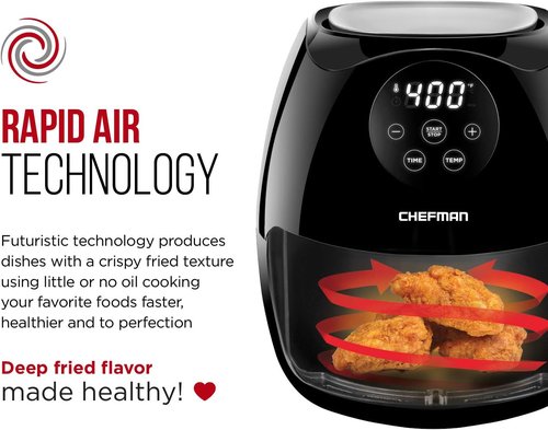 Chefman Digital Air Fryer Oven - 3.5 Quart Touch Screen, Oil-Free Cooking, Black | Dishwasher Safe Parts