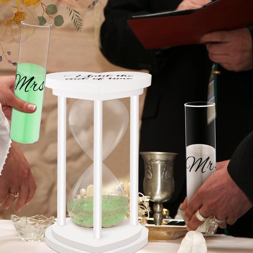 Anglechic Unity Sand for Wedding Ceremony Set Include Wooden Unity Hour Glass 2 Vase 2 Bag Sand 1 Funnel for Wedding Engagement Anniversary Table Decorations(White,Classic)