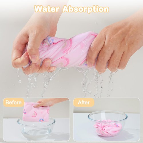FIOBEE Microfiber Hair Towel Wrap for Kid Rapid Drying Towel Absorbent Hair Turbans for Wet Hair with Button Women Girls Long Curly Hair Pack of 2, Pink/Coffee Rainbow