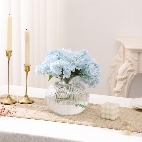 YANWE1 Round Glass Vase, Flower Vases for Bouquet, Ribbed Glass Vases for Flowers, Small Clear Vase for Living Room, Office, Coffee Table, Shelf, Wedding, 6 Inches