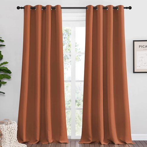 NICETOWN Burnt Orange Blackout Curtains - Extra Long 55x120 Grommet Panels for Sliding Door | Modern Sunlight Blocking Design