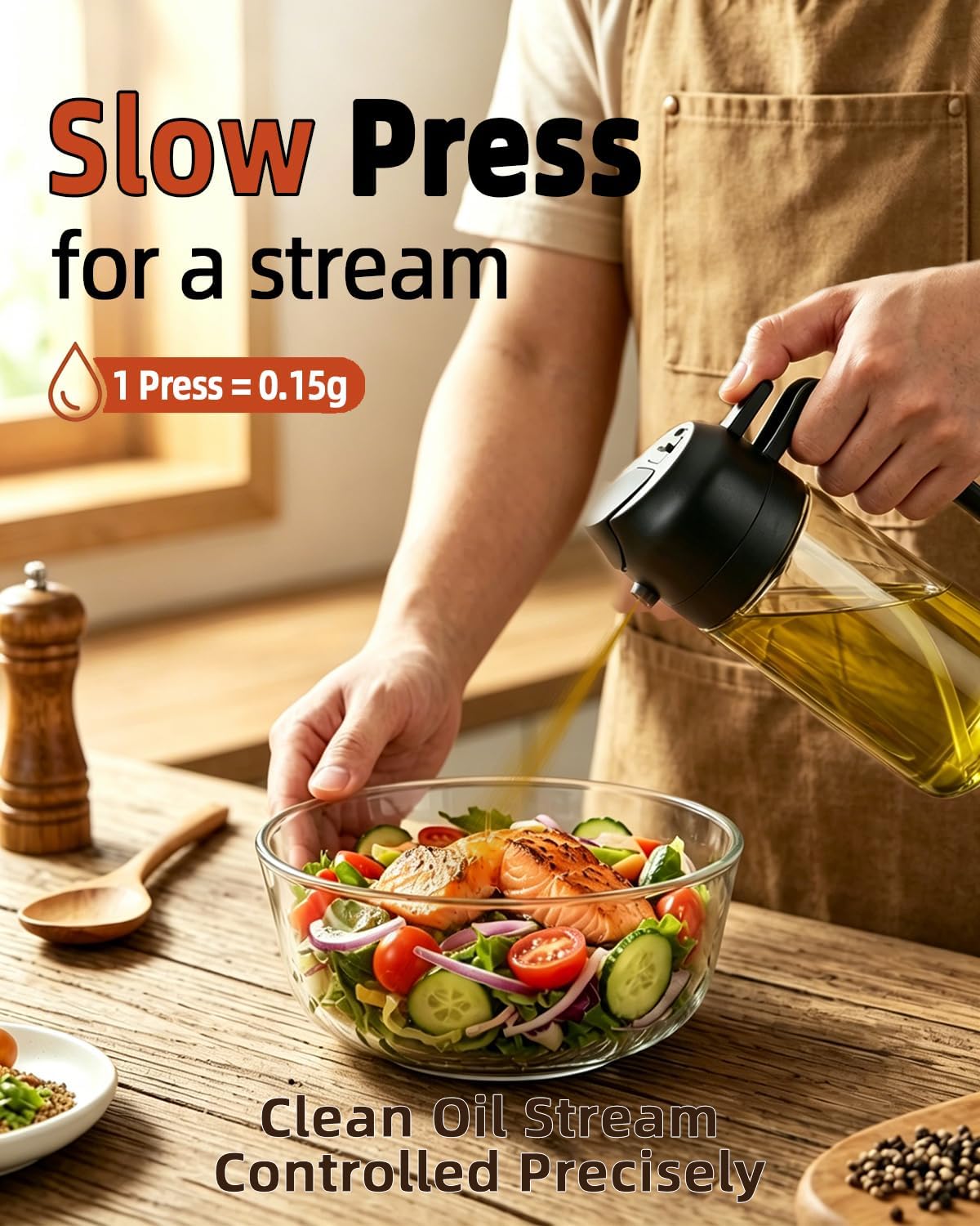 Oil Sprayer 16oz by [Brand Name] - 2-in-1 Food Grade Glass Dispenser for Cooking & BBQ (Black)