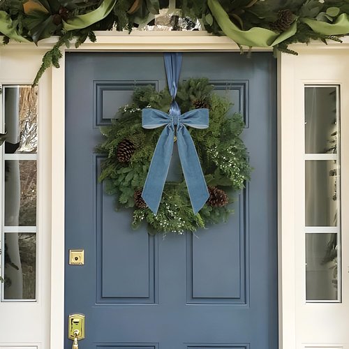 6 Pcs Christmas Velvet Bows - 10 x 7 Inch Vintage Ribbon Bow for Gift Wrapping Xmas Tree Wreath Garland Wall Cabinet Fireplace Staircase Wedding Home Decoration (6, Dusty Blue)