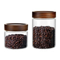 Brighomrom Set of 2 Glass Food Storage Jars, Premium Clear Glass Container Jar with Airtight Wooden Screw Lid, Kitchen Canisters for Coffee,Tea,Pasta,Cookies, Nuts,Spice,Candy,Overnight Oatmeal