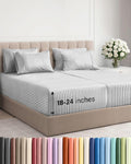 Skiennix Extra Deep Split King Sheet Set - 7 Piece Cooling Bedding - Soft, Wrinkle-Free, Grey Stripes
