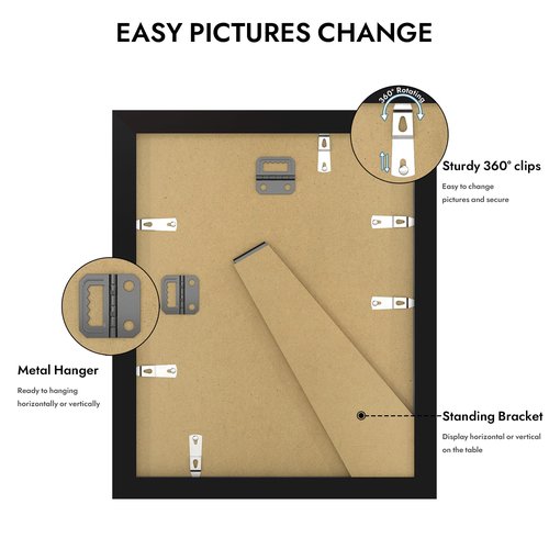 Hongkee 8x10 Picture Frame, Made of Real Glass and Wooden Frame, Horizontal and Vertical Display for Wall or Tabletop (Black, 1 Pack)