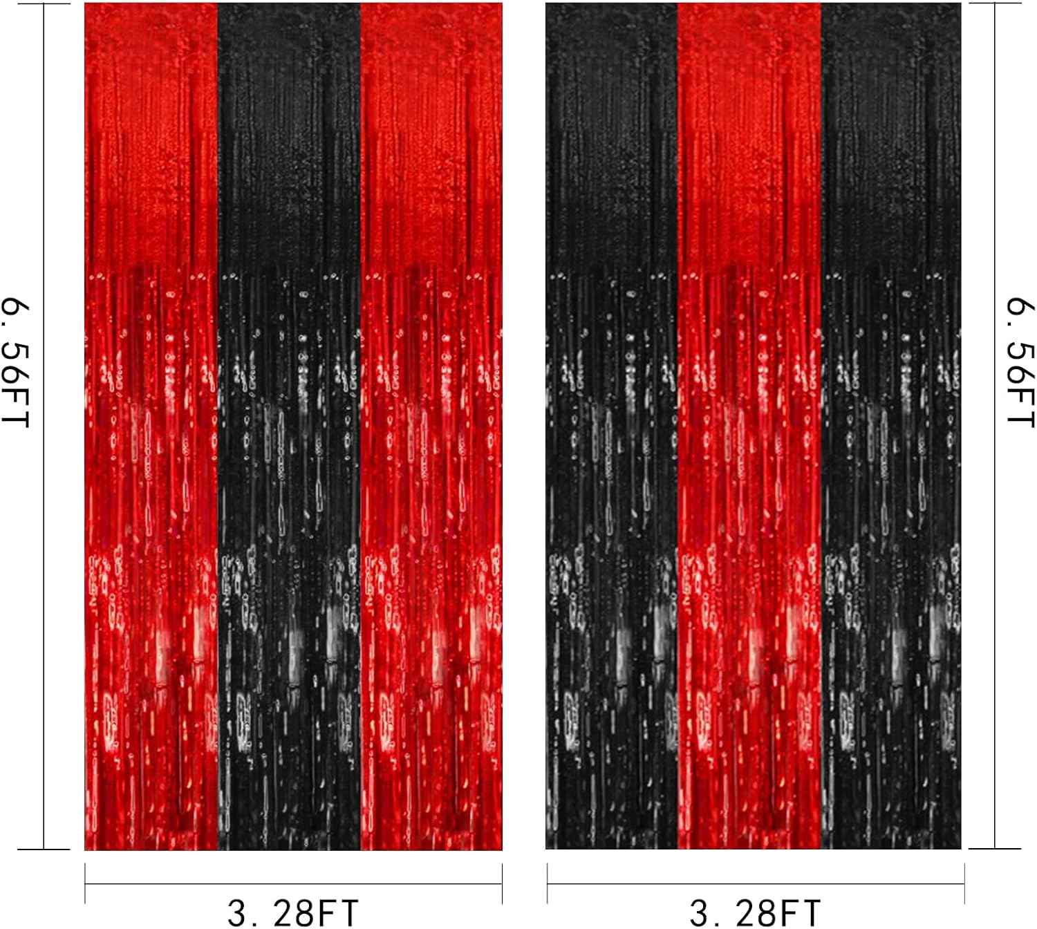 Skiennix 10 Pack Tinsel Curtain Backdrop Decorations - Black & Red Foil Fringe for Parties & Events