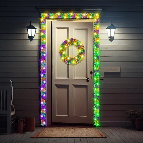 Boao 12 Pcs/78 ft Mardi Gras Decoration Tinsel Garland with LED Light 6.5 ft Each Mardi Gras Metallic Streamers Battery Operated Lighted Hanging Decor for Carnival Party Supply(Battery Not Include)