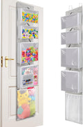 Woodoulogy Hanging Toy Storage - Over Door Stuffed Animal Organizer with 4 Removable Bags | Bi-Fold Closet Holder